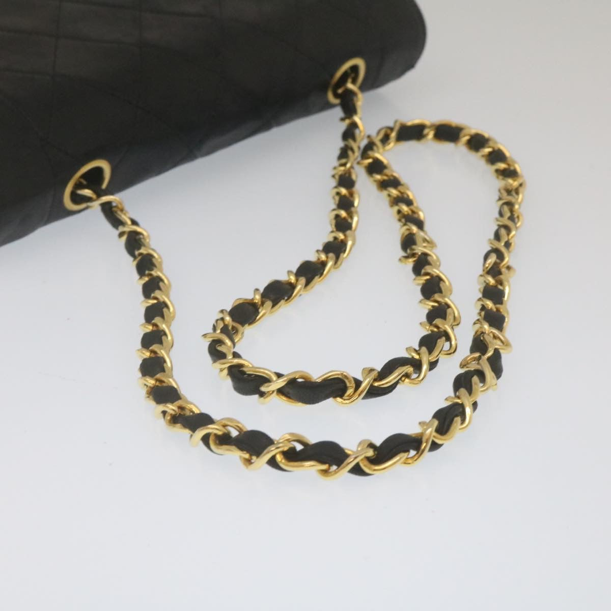 CHANEL Matelasse Turn Lock Diana Chain Shoulder Bag Lamb Skin Black  lt403A