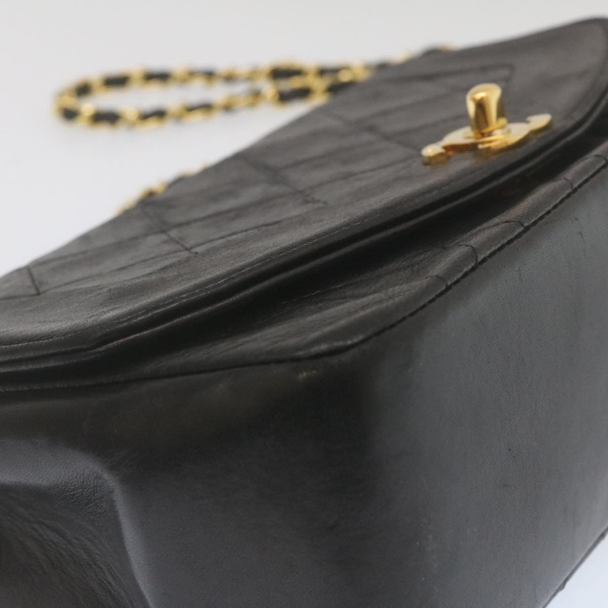 CHANEL Matelasse Turn Lock Diana Chain Shoulder Bag Lamb Skin Black  lt403A