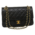 CHANEL Matelasse25 Chain Double Flap Shoulder Bag Lamb Skin Black CC Auth lt425A