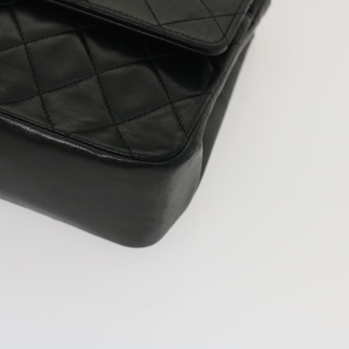 CHANEL Matelasse25 Chain Double Flap Shoulder Bag Lamb Skin Black CC Auth lt425A