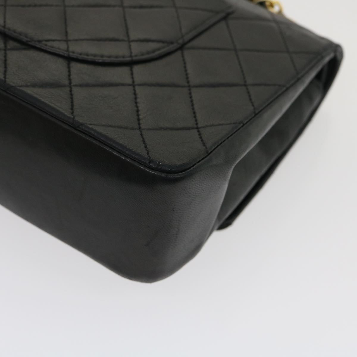 CHANEL Matelasse25 Chain Double Flap Shoulder Bag Lamb Skin Black CC Auth lt425A