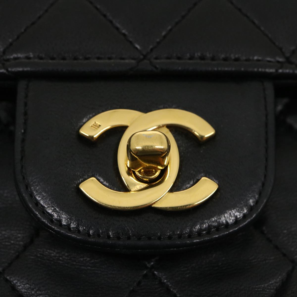 CHANEL Matelasse25 Chain Double Flap Shoulder Bag Lamb Skin Black CC Auth lt425A