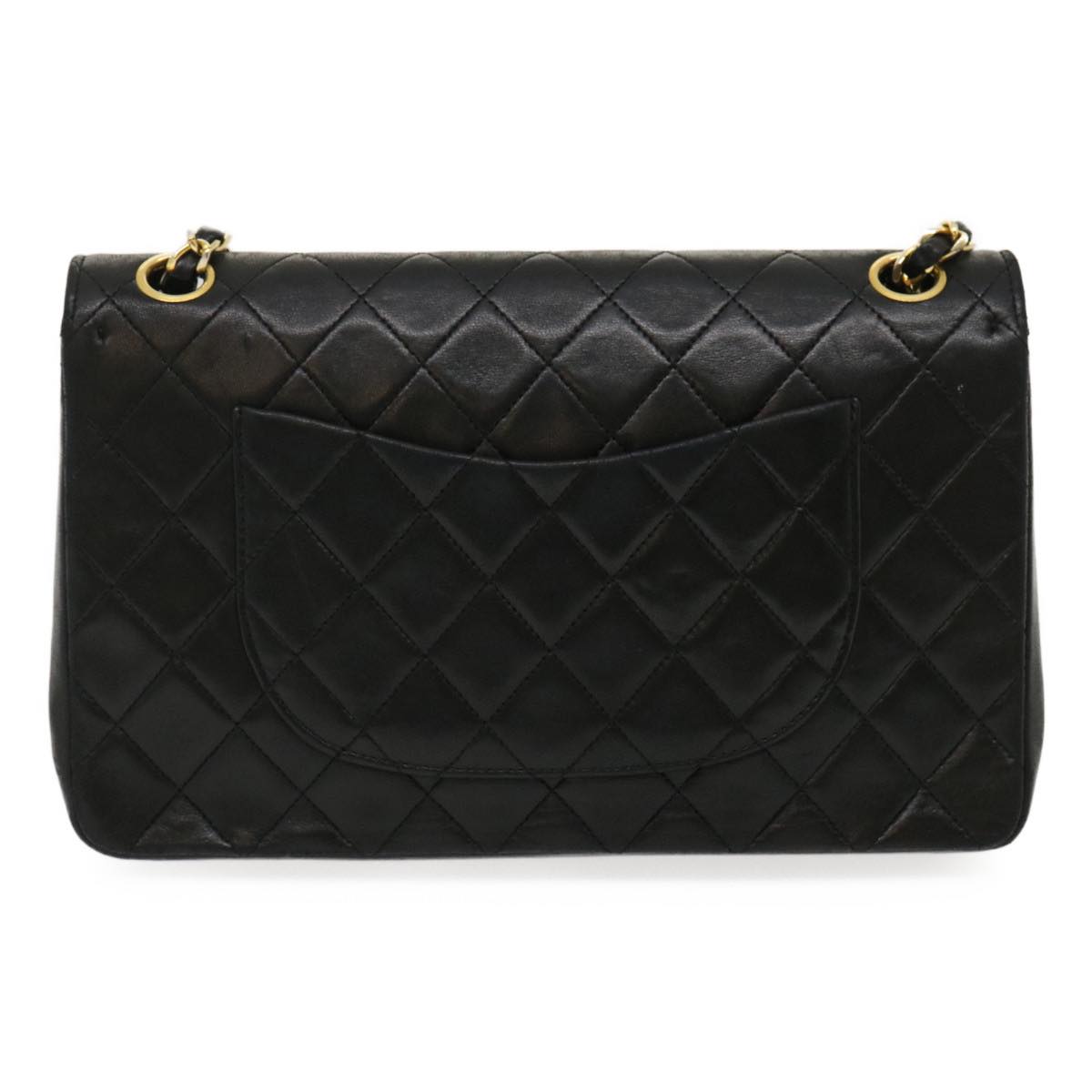 CHANEL Matelasse25 Chain Double Flap Shoulder Bag Lamb Skin Black CC Auth lt425A