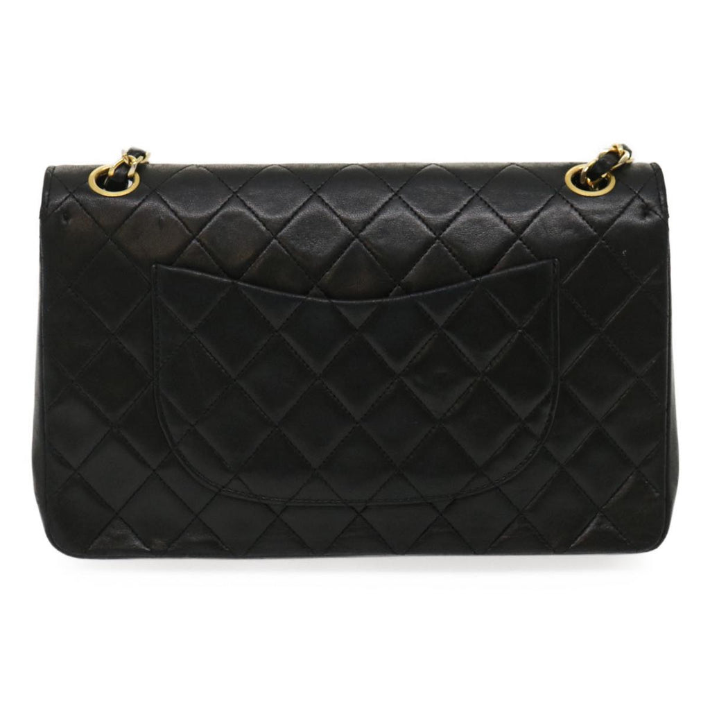 CHANEL Matelasse25 Chain Double Flap Shoulder Bag Lamb Skin Black CC  lt425A