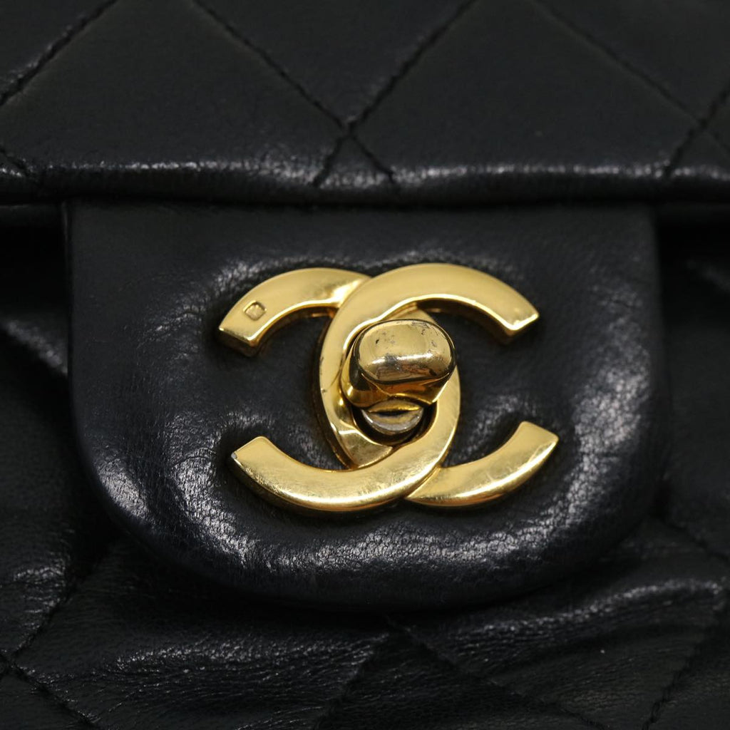 CHANEL Classic Matelasse 25 Chain Flap Shoulder Bag Lamb Skin Black Auth lt448A