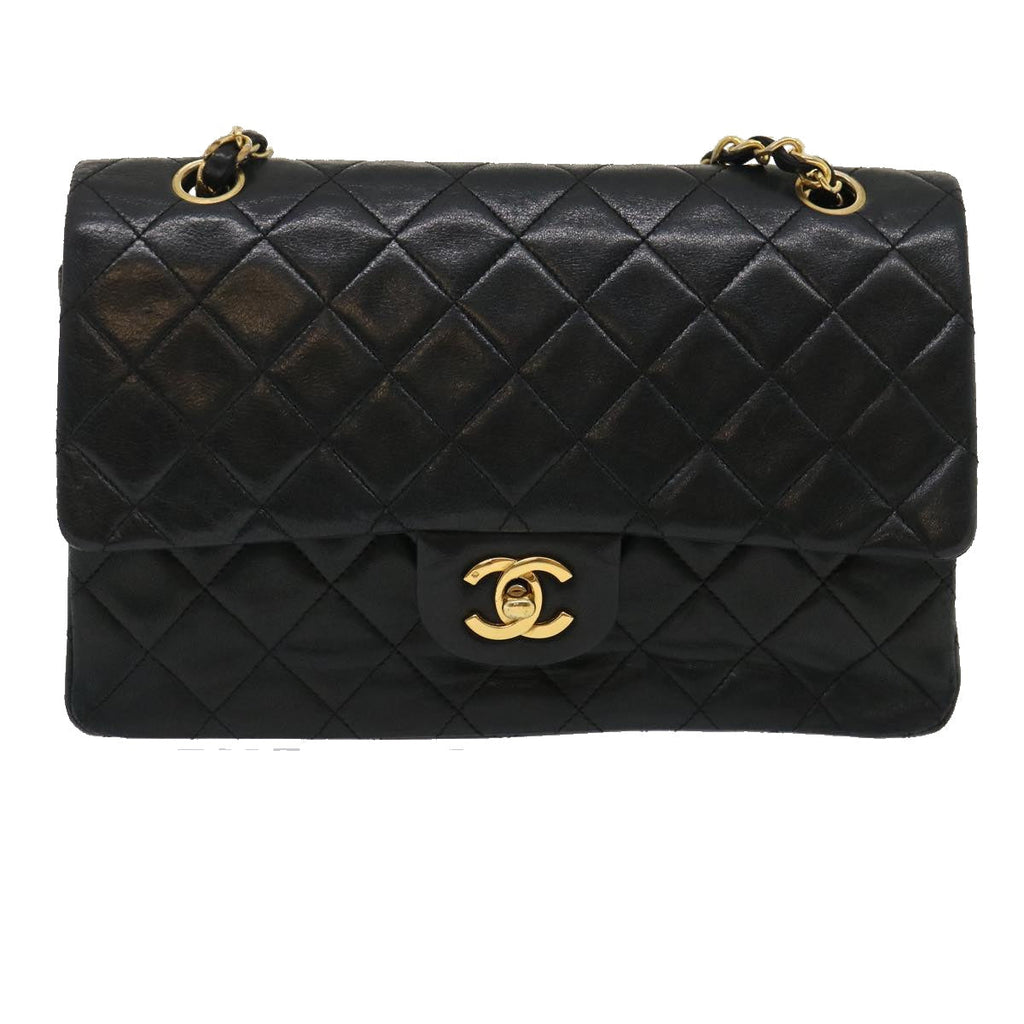 CHANEL Classic Matelasse 25 Chain Flap Shoulder Bag Lamb Skin Black Auth lt448A