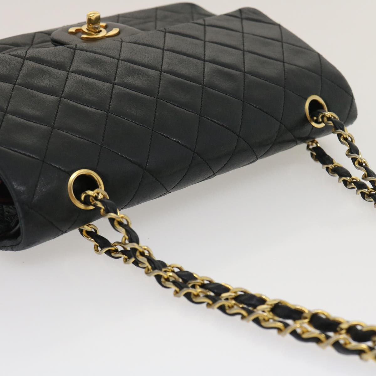 CHANEL Classic Matelasse 25 Chain Flap Shoulder Bag Lamb Skin Black Auth lt448A