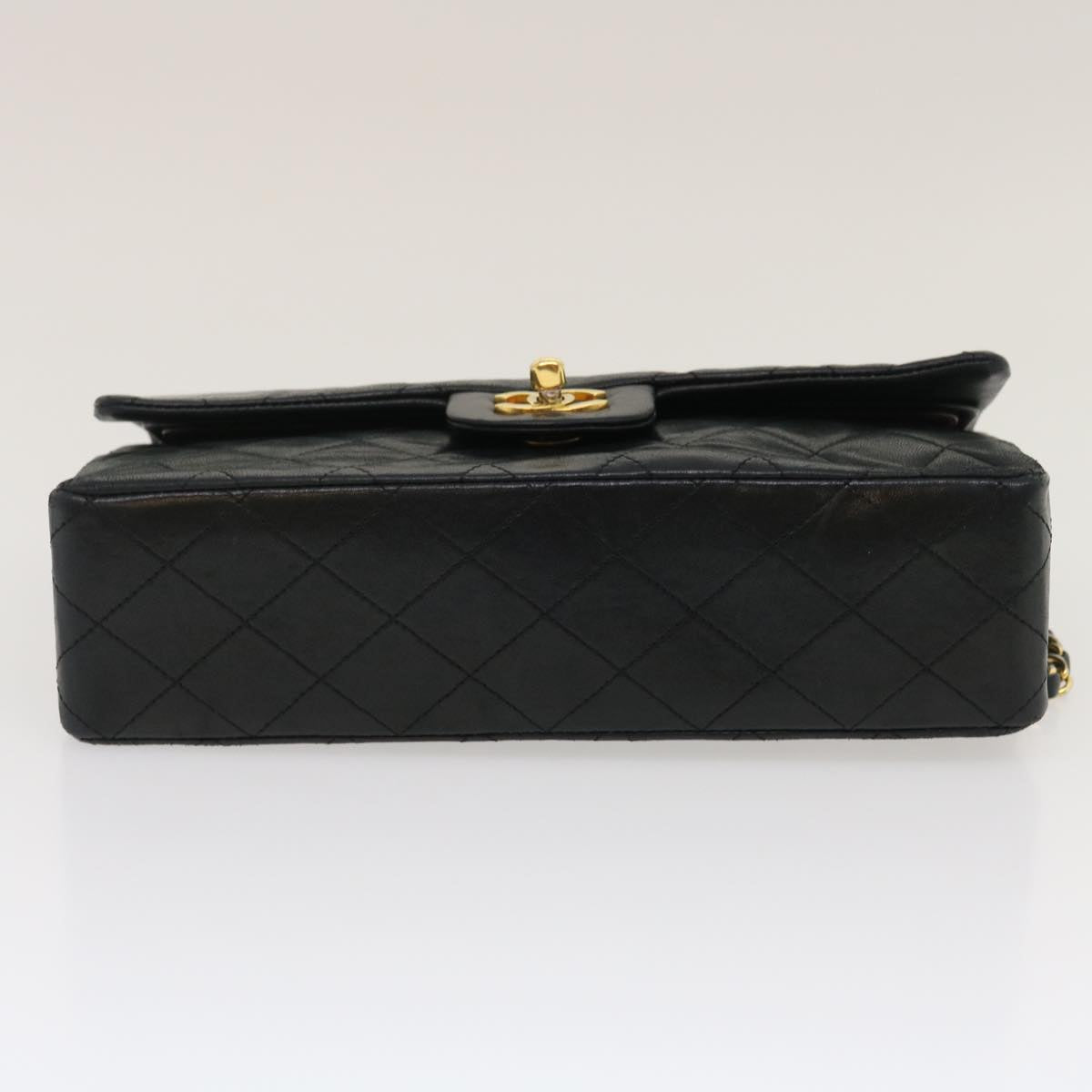 CHANEL Classic Matelasse 25 Chain Flap Shoulder Bag Lamb Skin Black Auth lt448A