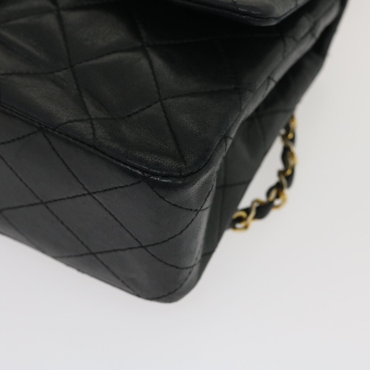 CHANEL Classic Matelasse 25 Chain Flap Shoulder Bag Lamb Skin Black Auth lt448A
