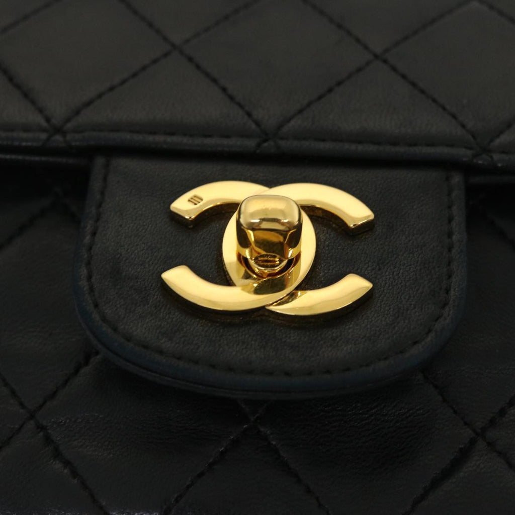 CHANEL Classic Matelasse 25 Chain Flap Shoulder Bag Lamb Skin Black Auth lt449A