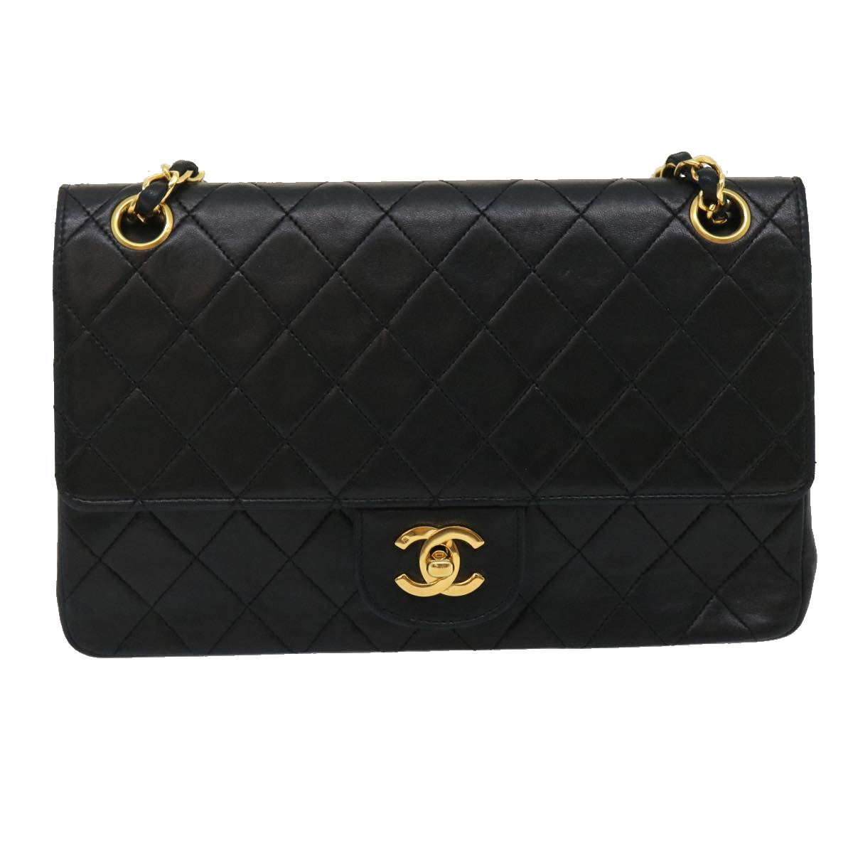 CHANEL Classic Matelasse 25 Chain Flap Shoulder Bag Lamb Skin Black Auth lt449A