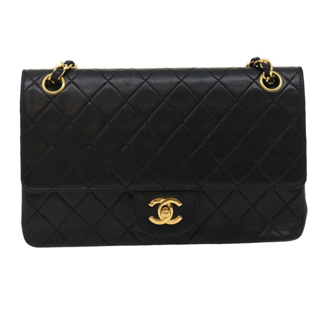 CHANEL Classic Matelasse 25 Chain Flap Shoulder Bag Lamb Skin Black  lt449A