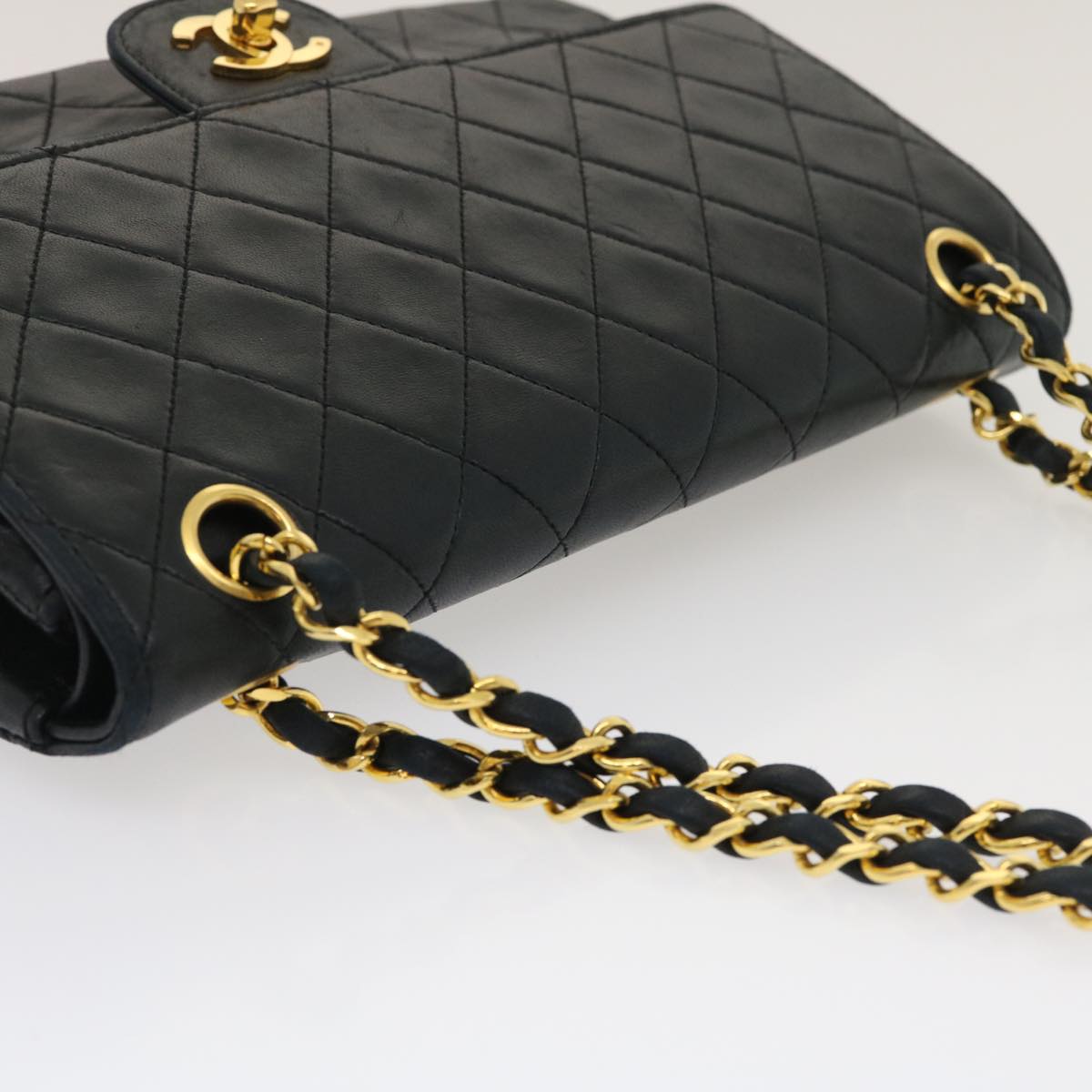 CHANEL Classic Matelasse 25 Chain Flap Shoulder Bag Lamb Skin Black Auth lt449A