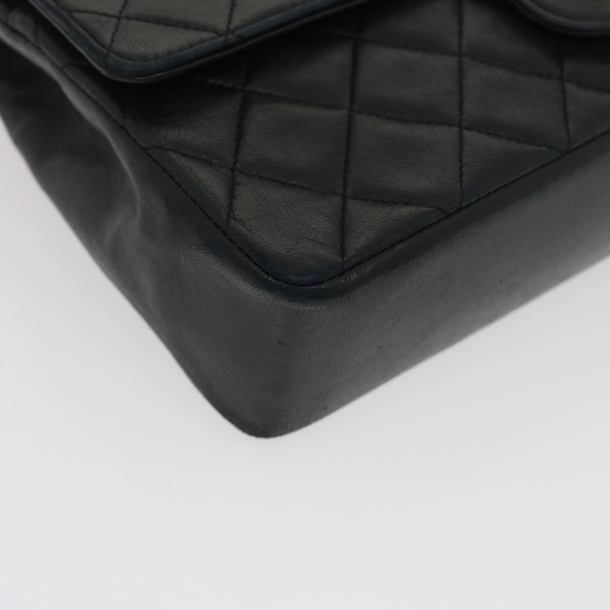 CHANEL Matelasse25 Double Chain Flap Shoulder Bag Lamb Skin Black CC Auth lt482A