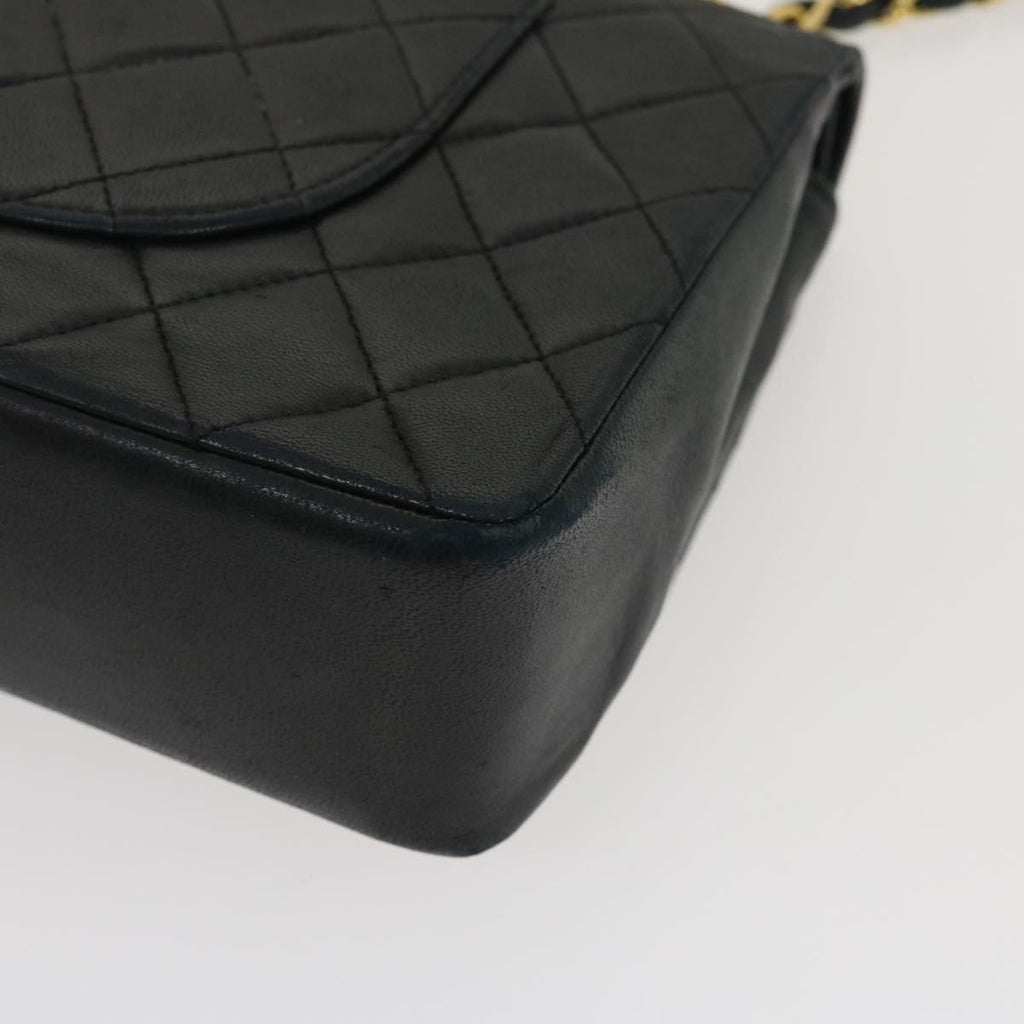 CHANEL Matelasse25 Double Chain Flap Shoulder Bag Lamb Skin Black CC Auth lt482A