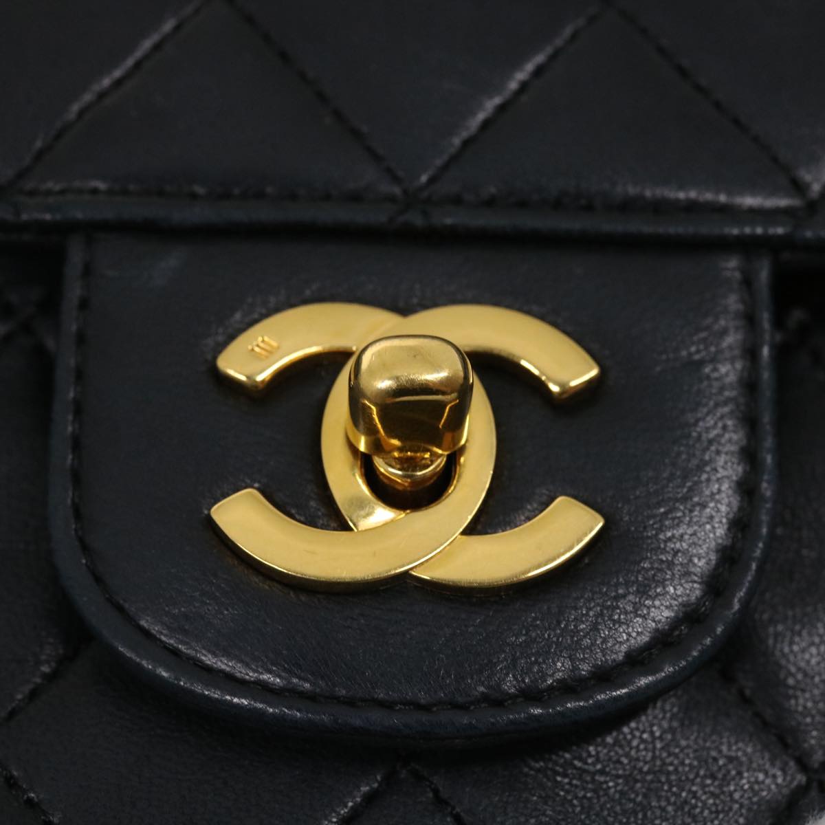 CHANEL Matelasse25 Double Chain Flap Shoulder Bag Lamb Skin Black CC Auth lt482A