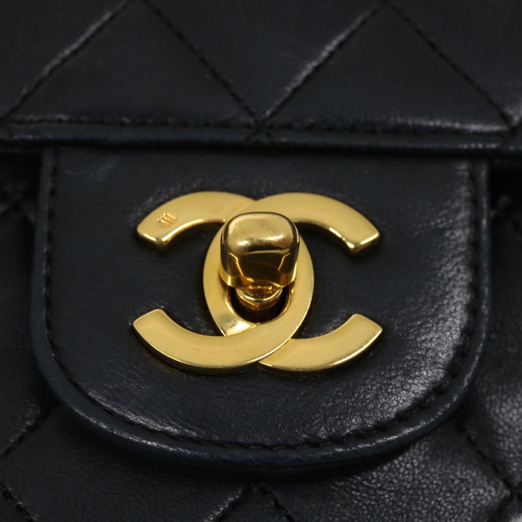 CHANEL Matelasse25 Double Chain Flap Shoulder Bag Lamb Skin Black CC  lt482A