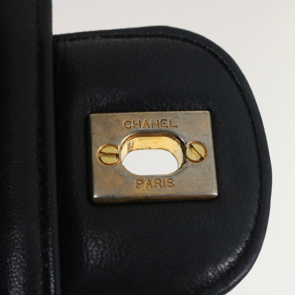 CHANEL Matelasse25 Double Chain Flap Shoulder Bag Lamb Skin Black CC Auth lt482A