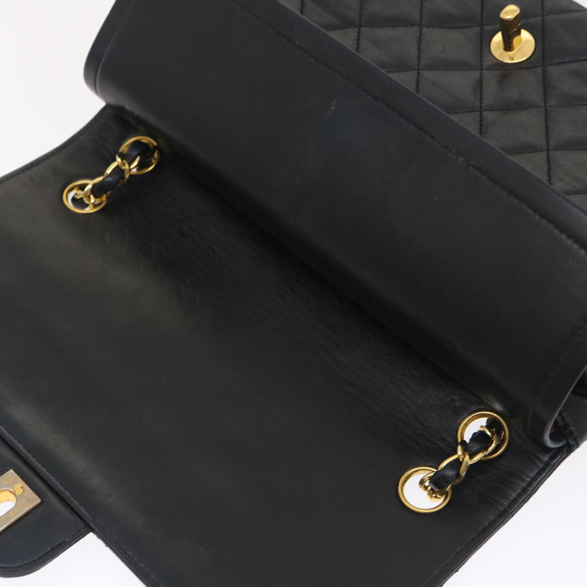 CHANEL Matelasse25 Double Chain Flap Shoulder Bag Lamb Skin Black CC Auth lt482A