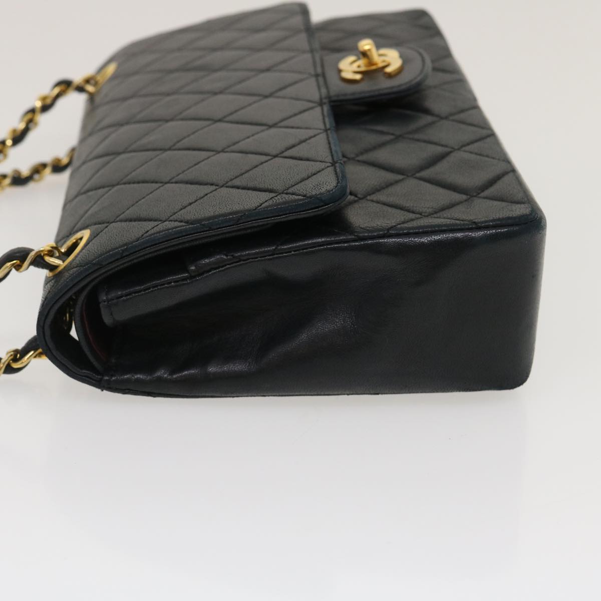 CHANEL Matelasse25 Double Chain Flap Shoulder Bag Lamb Skin Black CC Auth lt482A