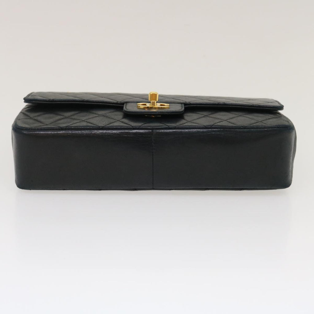 CHANEL Matelasse25 Double Chain Flap Shoulder Bag Lamb Skin Black CC Auth lt482A