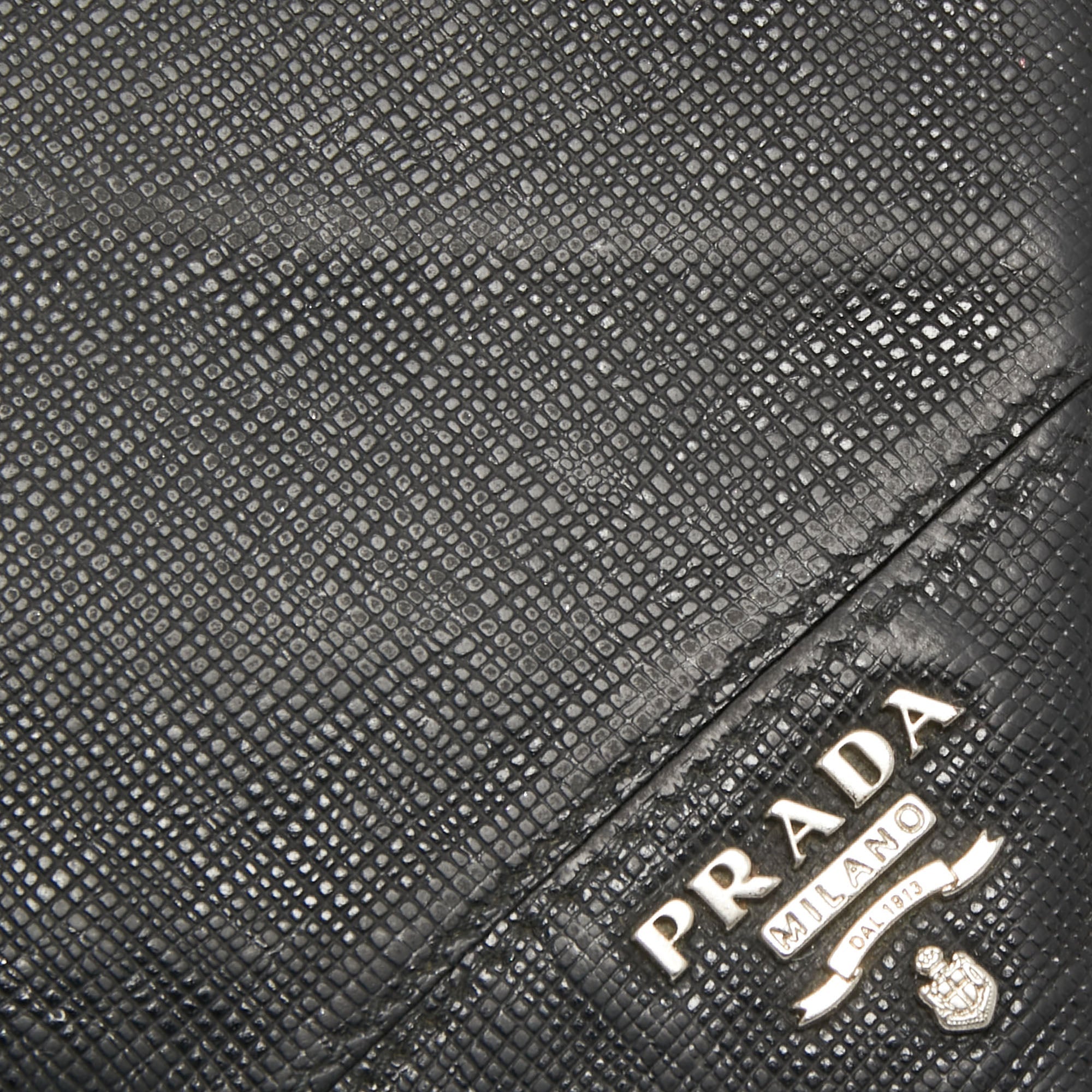 PRADA Saffiano Metal Leather Money Clip Bifold Wallet