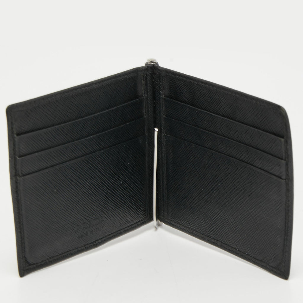 PRADA Saffiano Metal Leather Money Clip Bifold Wallet