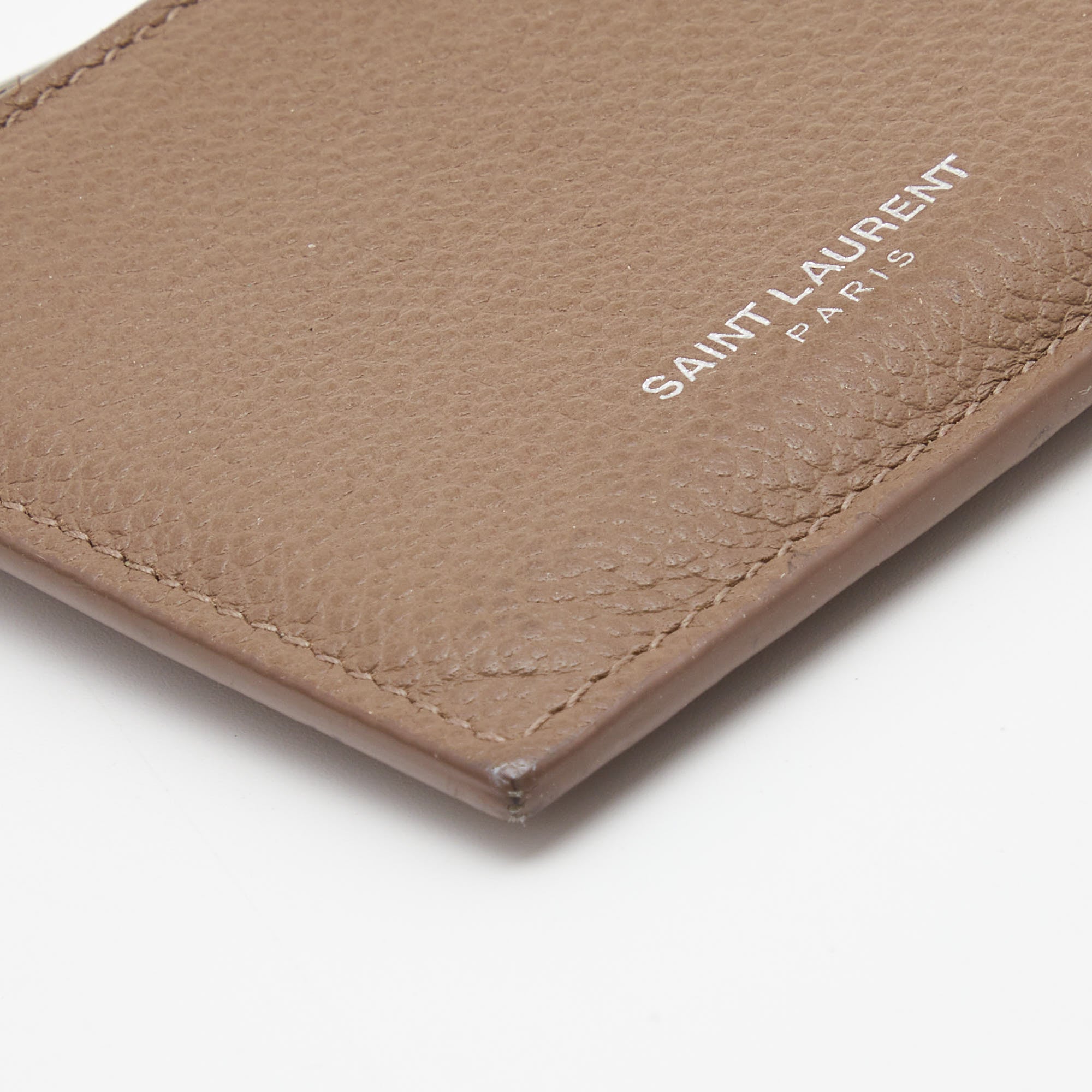 Saint Laurent Beige Leather Zip Card Case