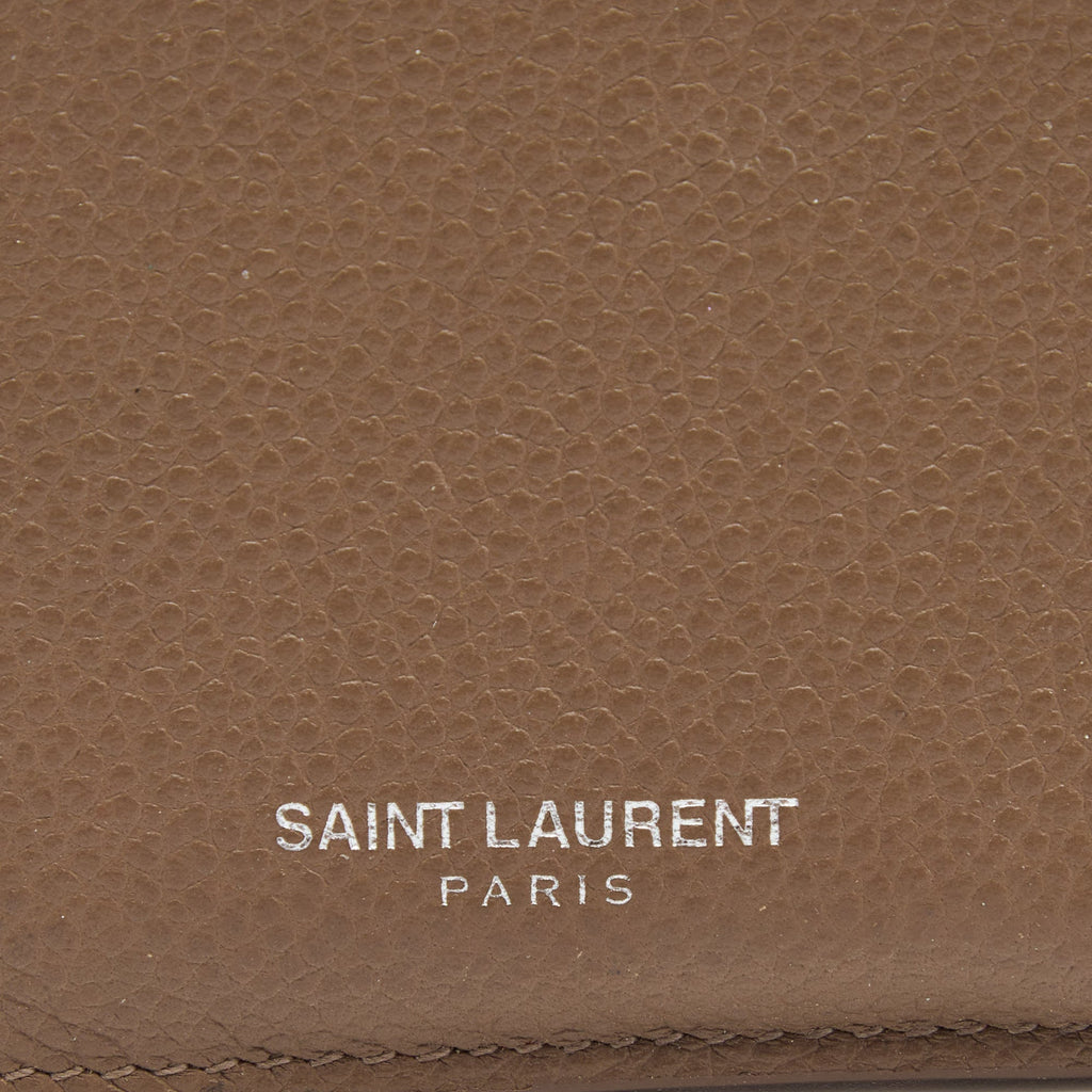 Saint Laurent Beige Leather Zip Card Case
