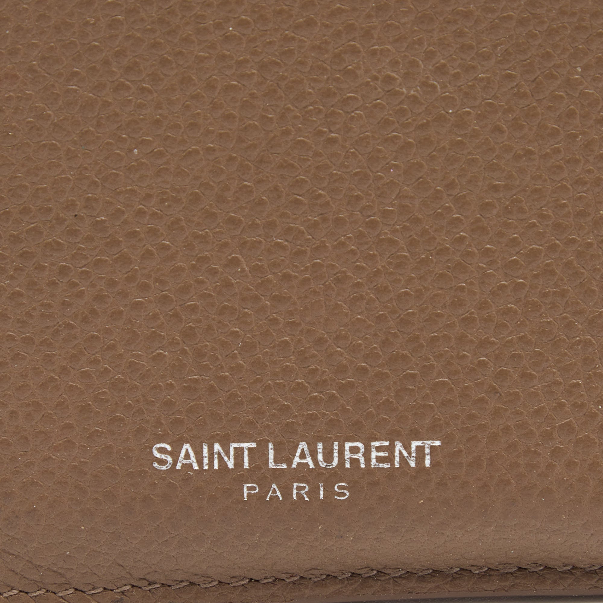 Saint Laurent Beige Leather Zip Card Case