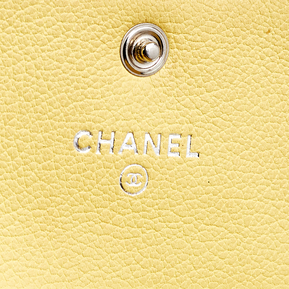 CHANEL Yellow Leather Trifold Wallet