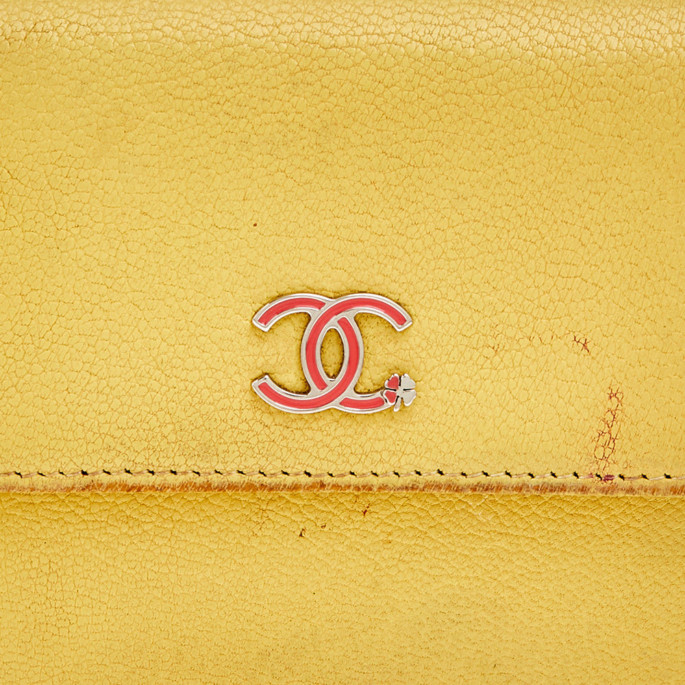 CHANEL Yellow Leather Trifold Wallet