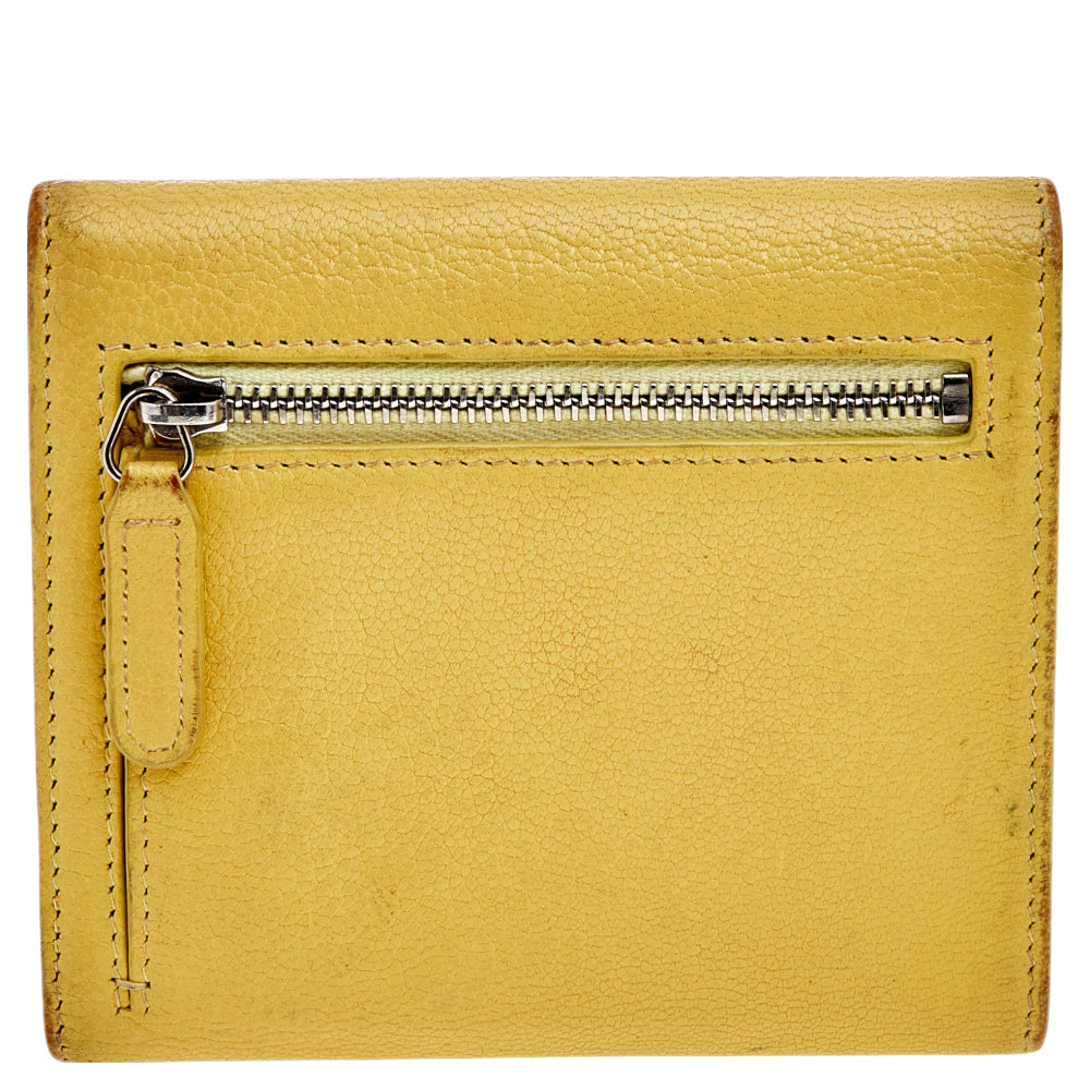 CHANEL Yellow Leather Trifold Wallet