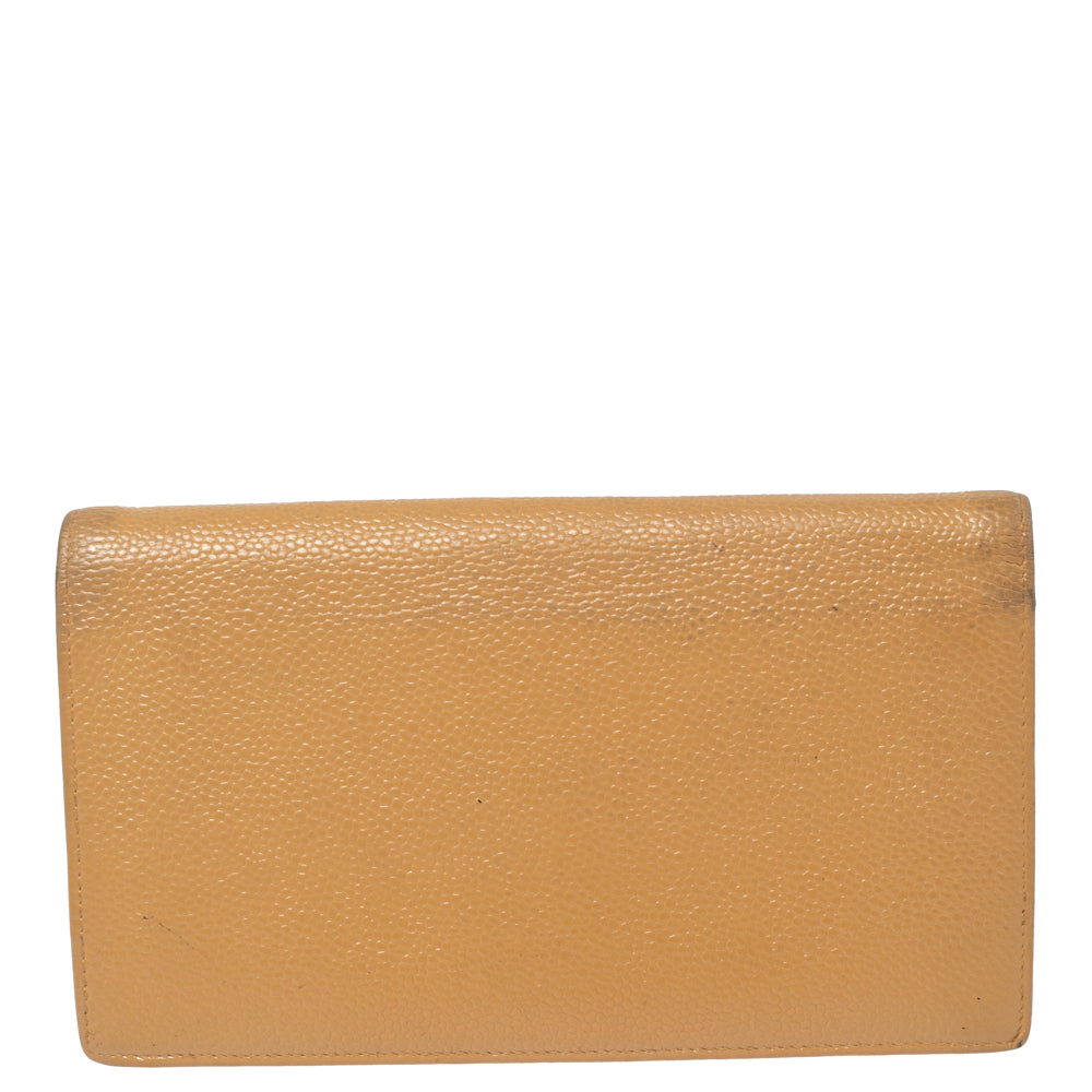 Chanel Beige Caviar Leather CC Cambon Wallet