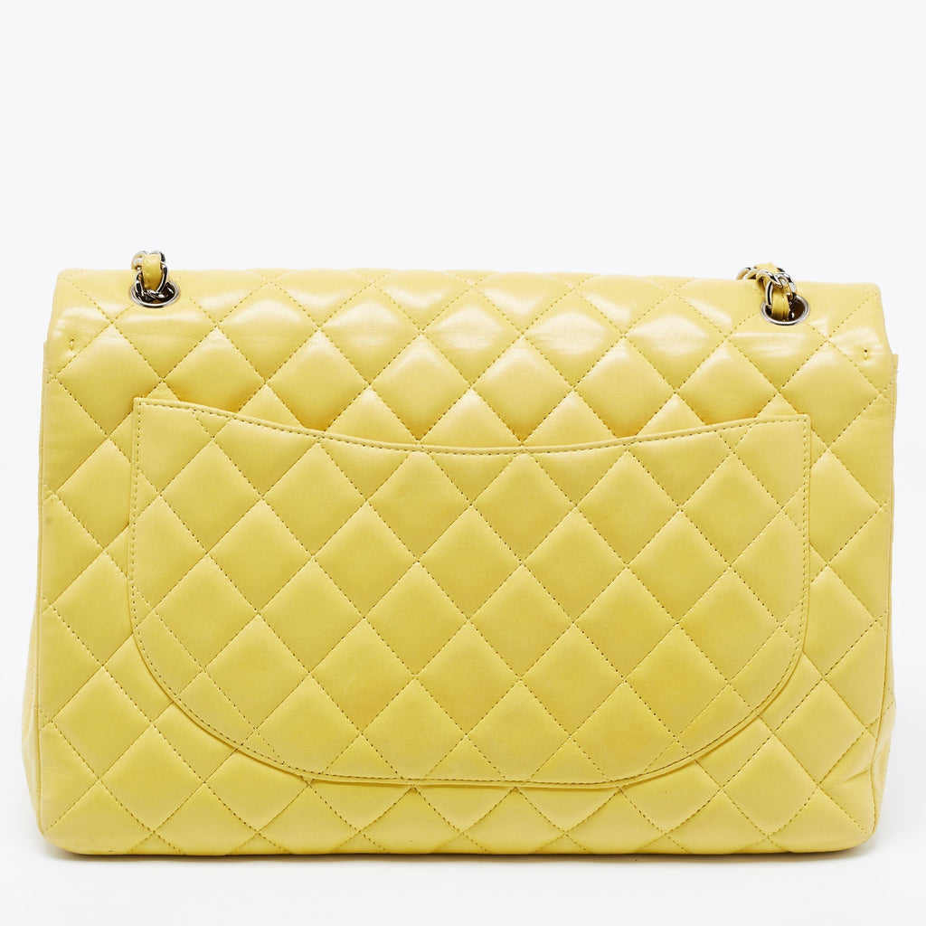 Chanel Yellow Quilted Leather Maxi Classic Single Flap Shoulder Bag