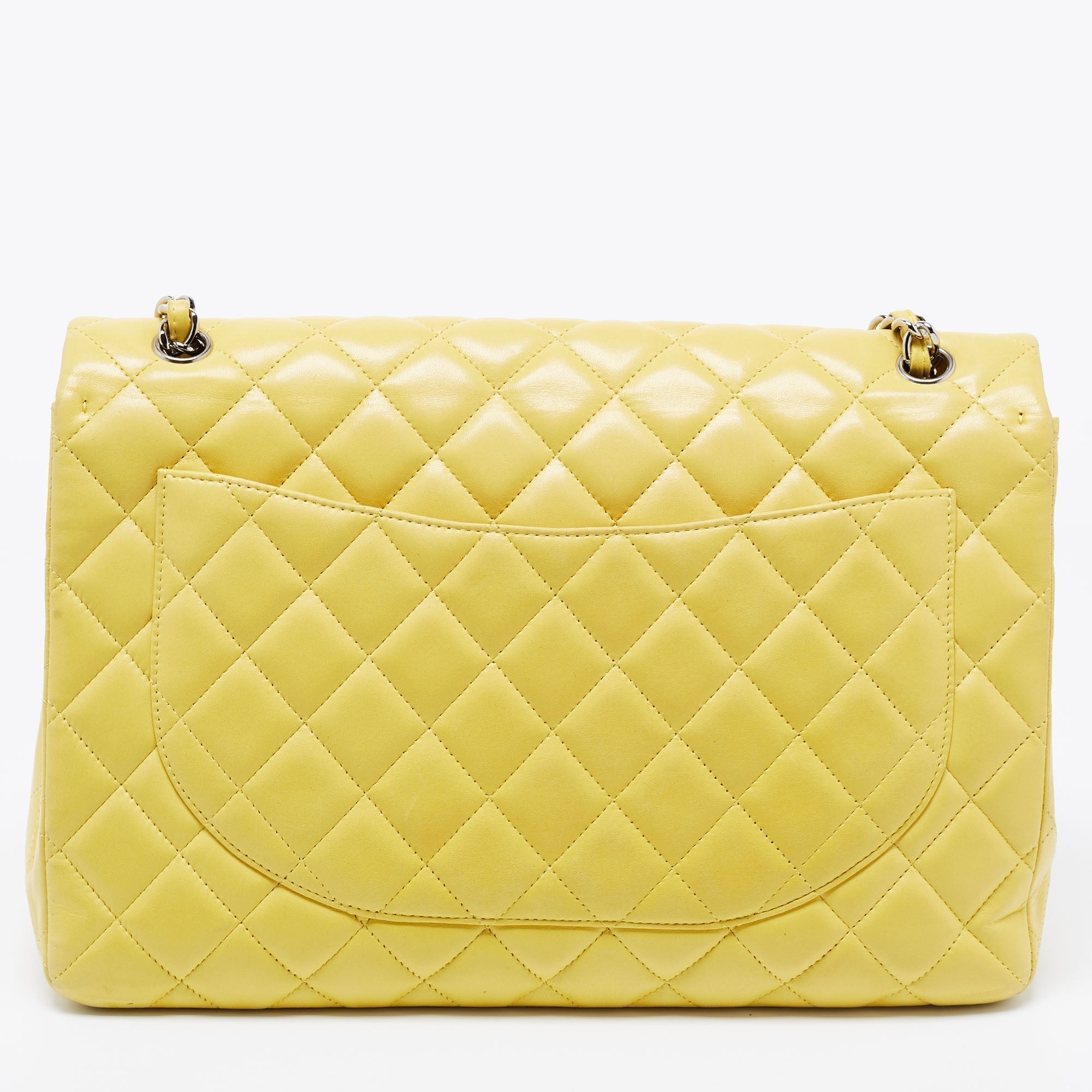 Chanel Yellow Quilted Leather Maxi Classic Single Flap Shoulder Bag