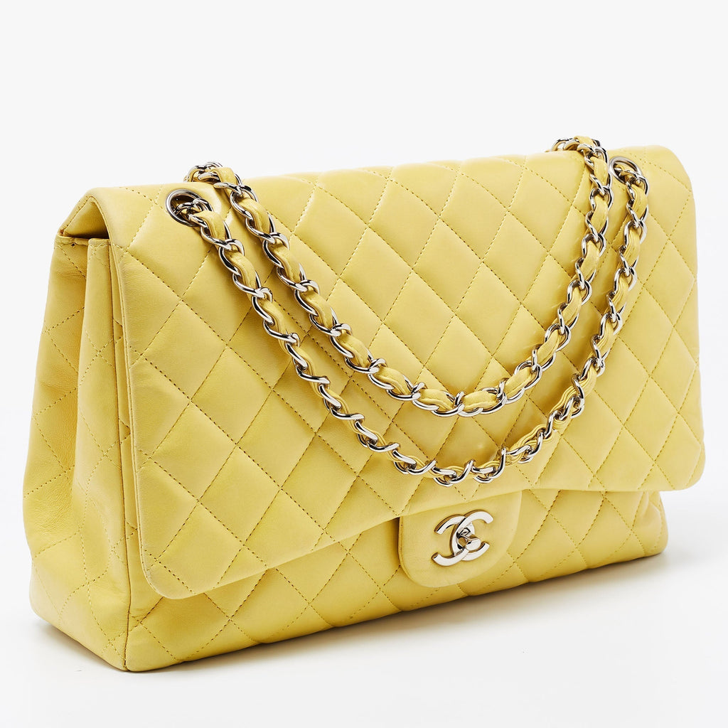 Chanel Yellow Quilted Leather Maxi Classic Single Flap Shoulder Bag