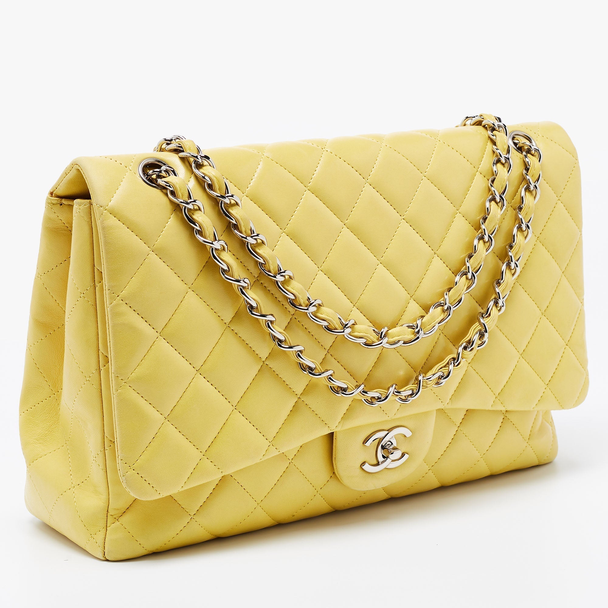 Chanel Yellow Quilted Leather Maxi Classic Single Flap Shoulder Bag