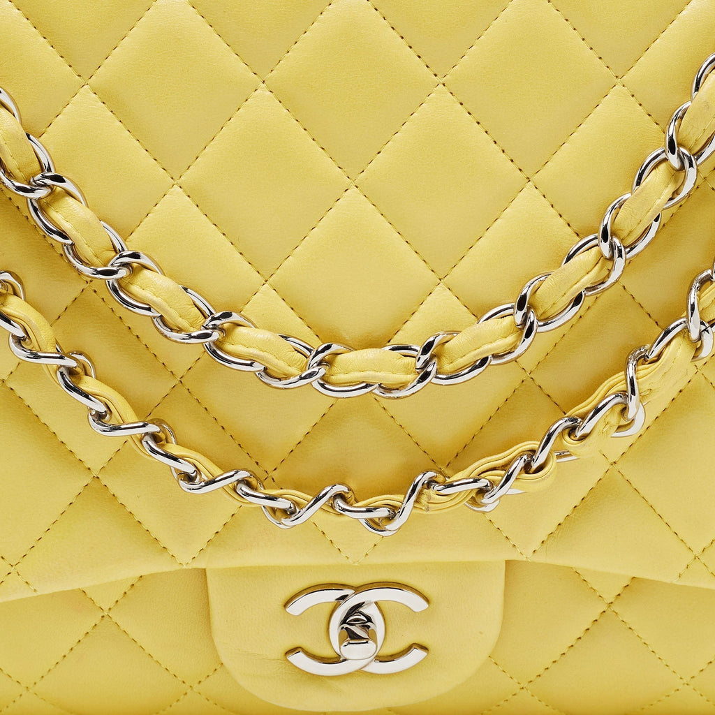 Chanel Yellow Quilted Leather Maxi Classic Single Flap Shoulder Bag
