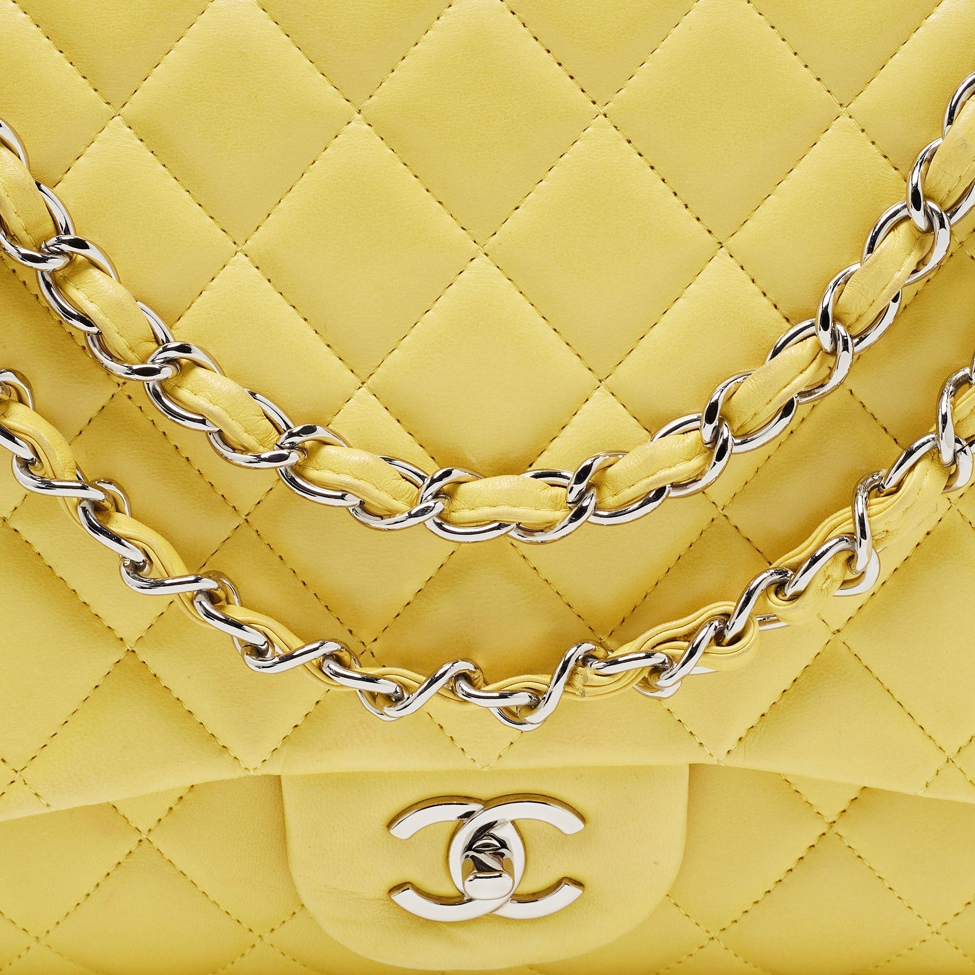 Chanel Yellow Quilted Leather Maxi Classic Single Flap Shoulder Bag