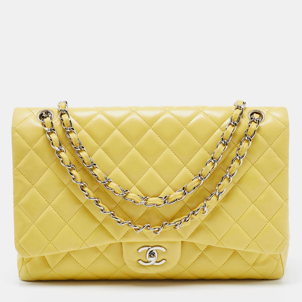 Chanel Yellow Quilted Leather Maxi Classic Single Flap Shoulder Bag