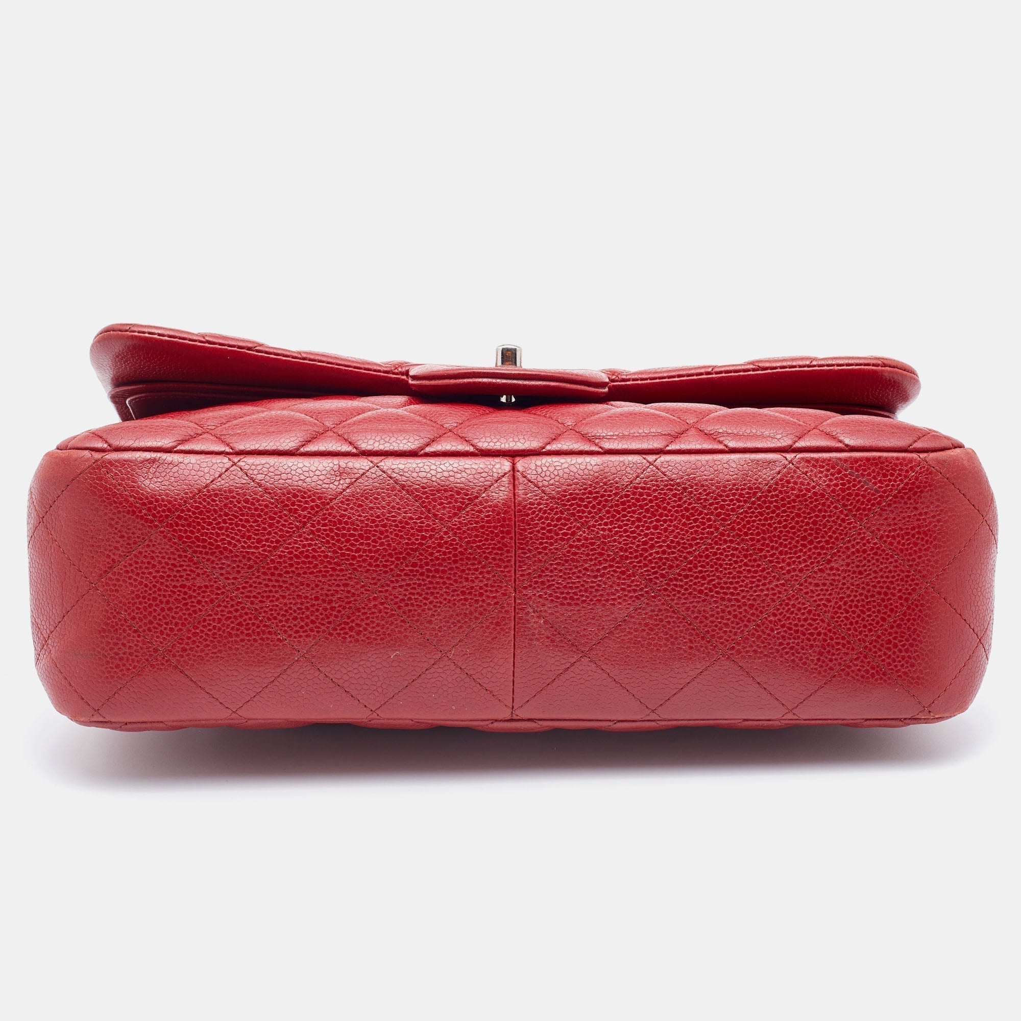 Chanel Red Quilted Caviar Leather Jumbo Classic Double Flap Bag