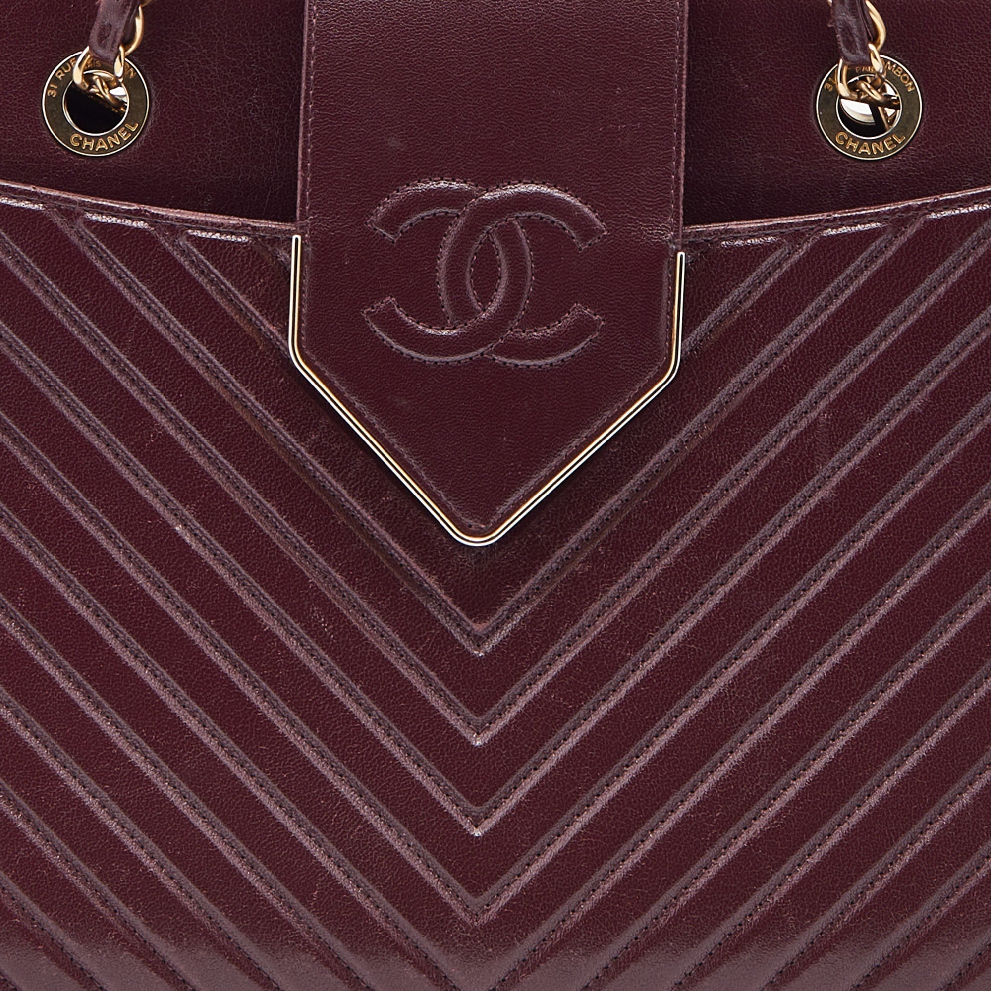 Chanel Burgundy Chevron Quilted Leather Collar and Tie Flap Bag
