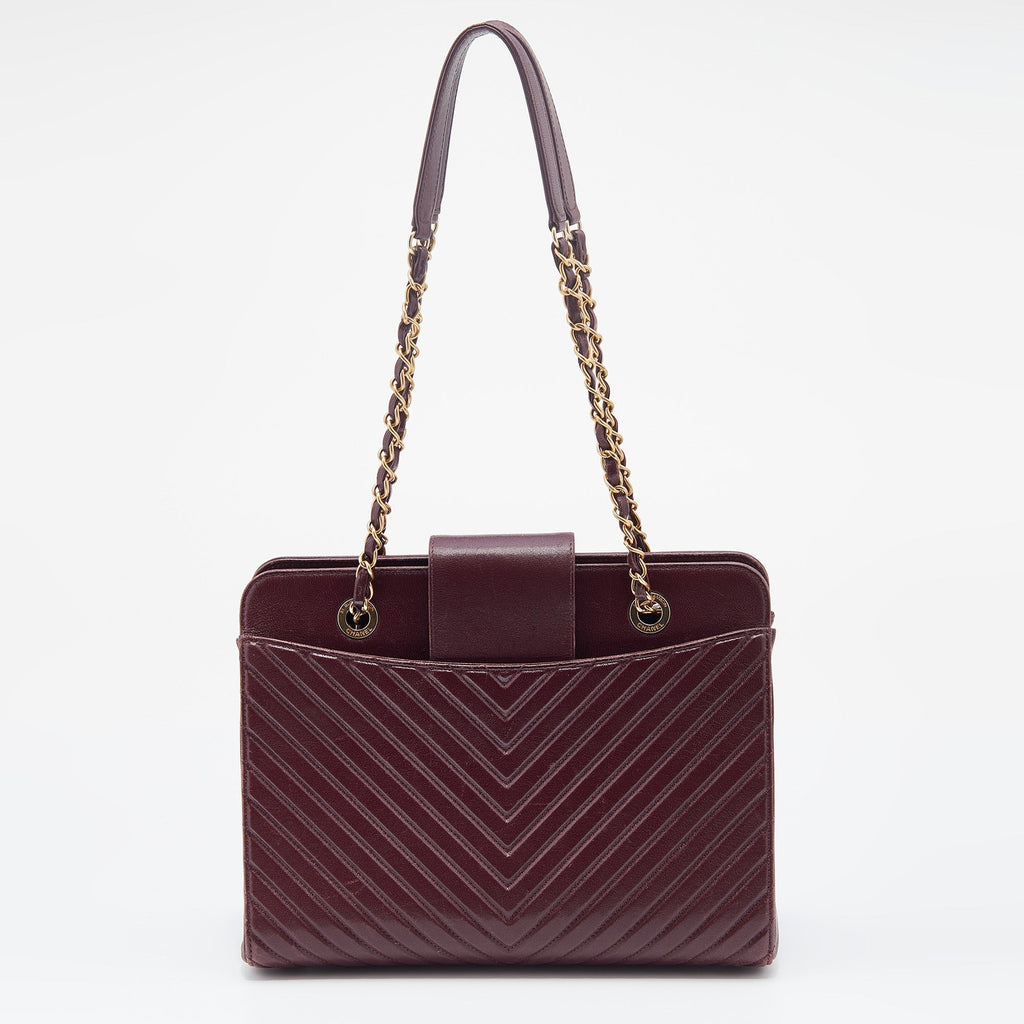 Chanel Burgundy Chevron Quilted Leather Collar and Tie Flap Bag