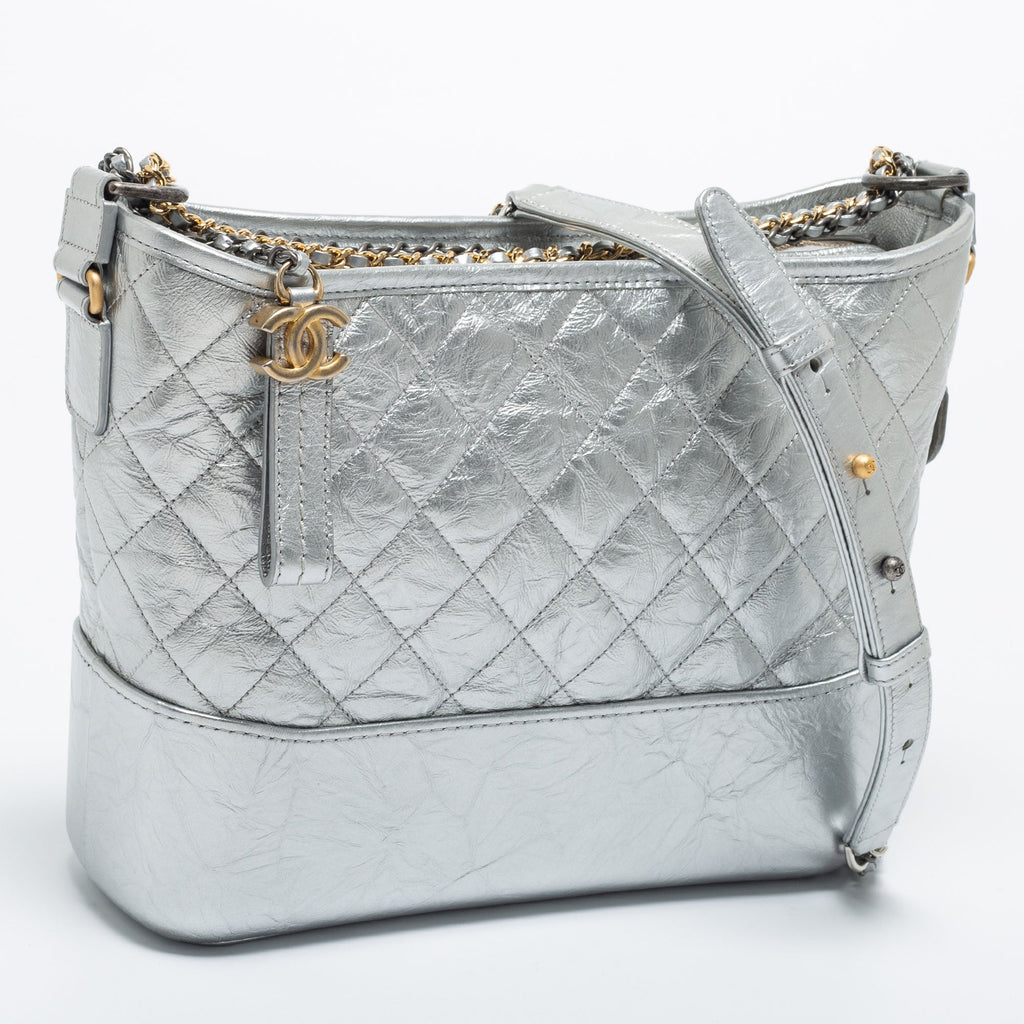 Chanel Silver Quilted Leather Large Gabrielle Hobo