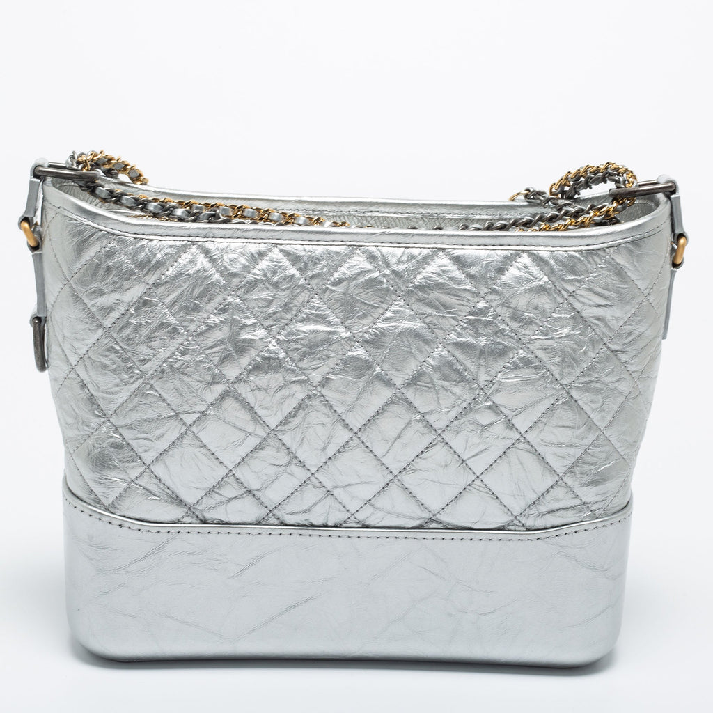 Chanel Silver Quilted Leather Large Gabrielle Hobo