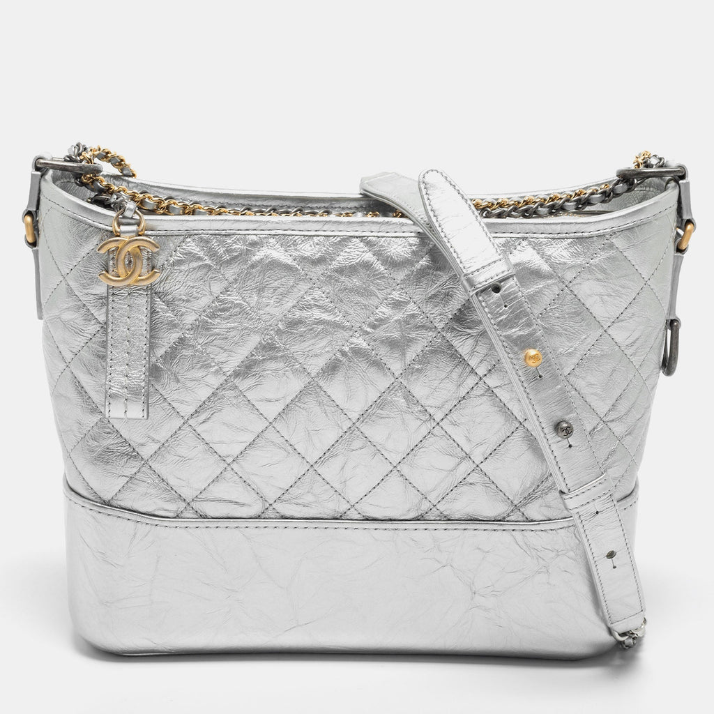 Chanel Silver Quilted Leather Large Gabrielle Hobo