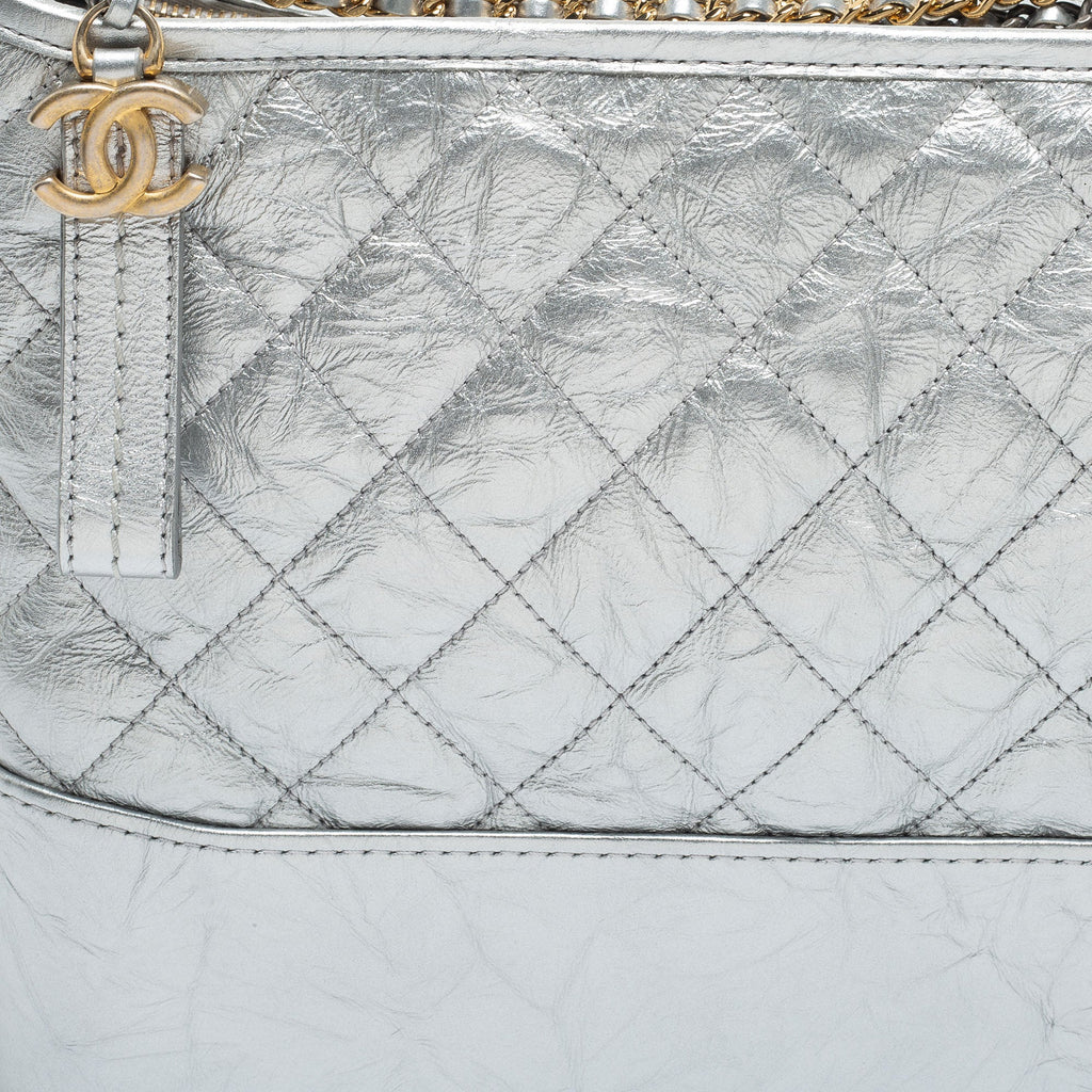 Chanel Silver Quilted Leather Large Gabrielle Hobo