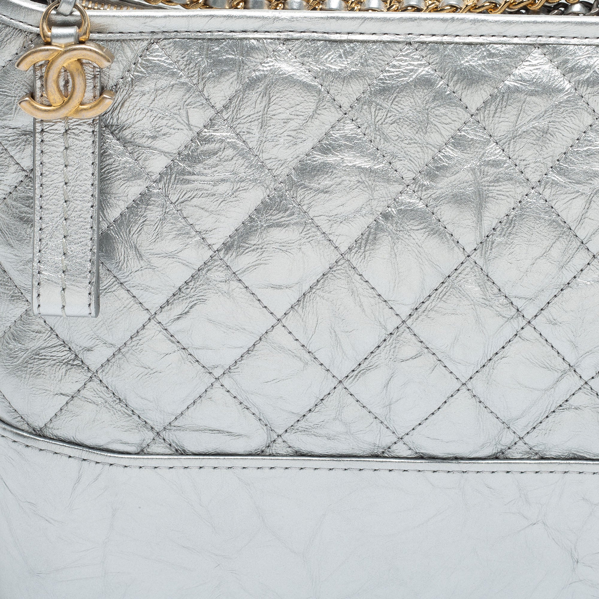 Chanel Silver Quilted Leather Large Gabrielle Hobo