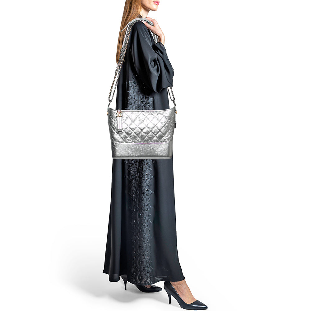 Chanel Silver Quilted Leather Large Gabrielle Hobo